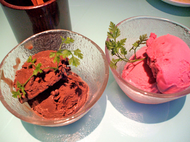 赤ブドウのジェラートとチョコレートのアイスクリーム